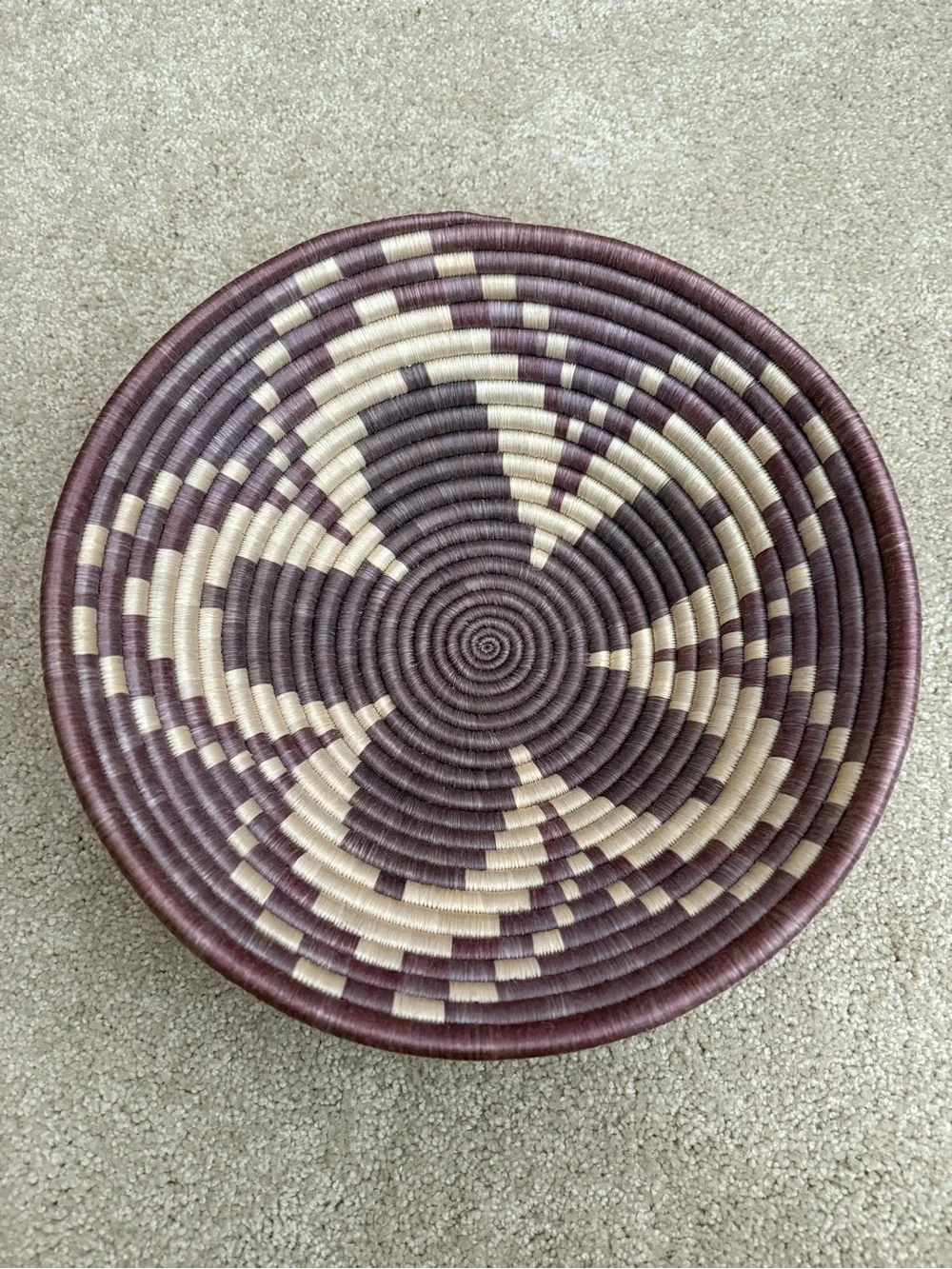 Boho Handwoven Coil Basket vintage purple